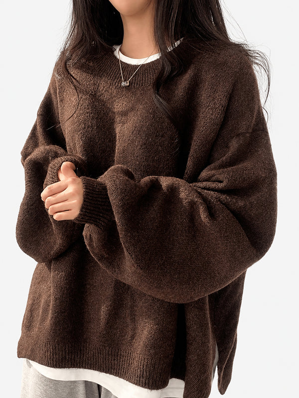 Oversized Drop Shoulder Split Hem Sweater