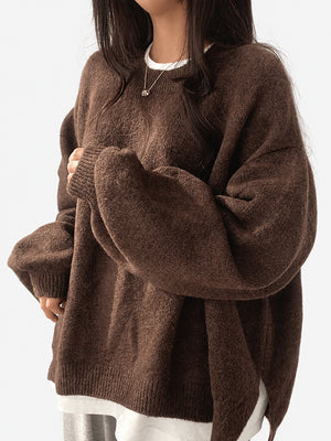 Oversized Drop Shoulder Split Hem Sweater