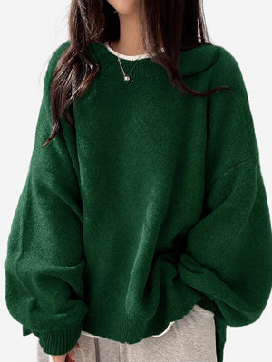 Oversized Drop Shoulder Split Hem Sweater