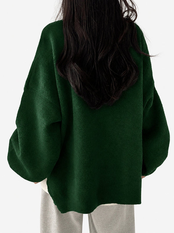 Oversized Drop Shoulder Split Hem Sweater
