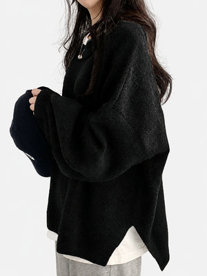 Oversized Drop Shoulder Split Hem Sweater