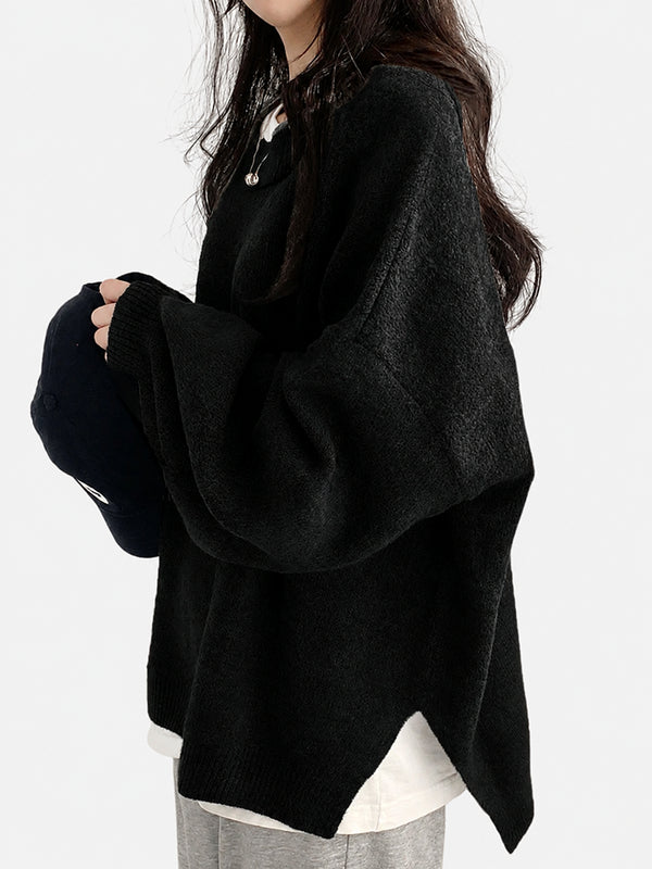 Oversized Drop Shoulder Split Hem Sweater
