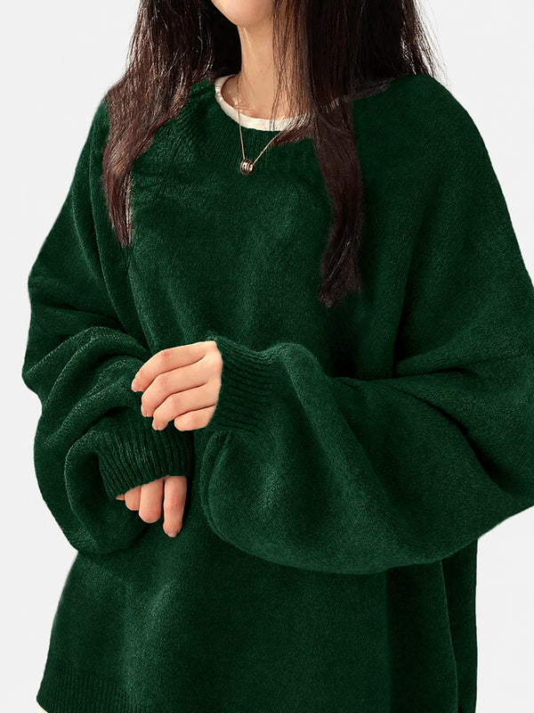 Oversized Drop Shoulder Split Hem Sweater