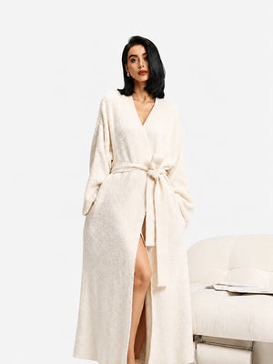 Women's Cozy Long Plush Fleece Robe with Pockets