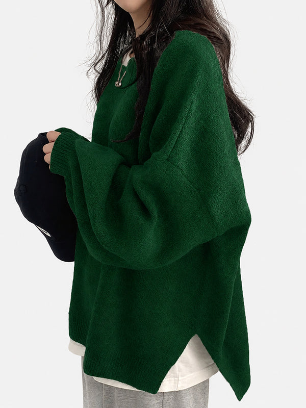 Oversized Drop Shoulder Split Hem Sweater