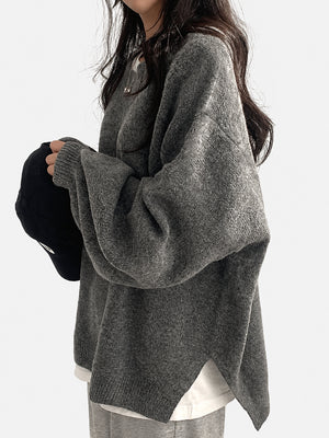 Oversized Drop Shoulder Split Hem Sweater