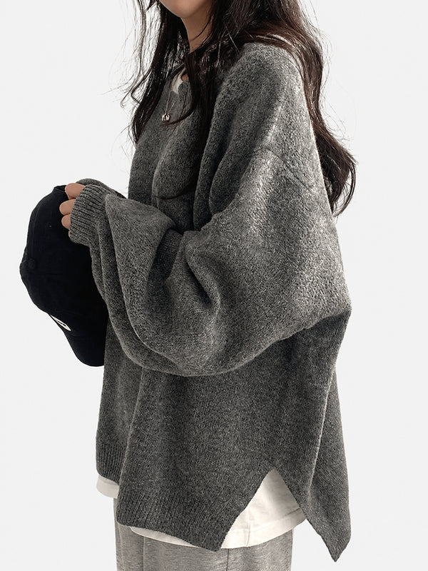 Oversized Drop Shoulder Split Hem Sweater