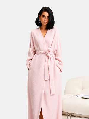 Women's Cozy Long Plush Fleece Robe with Pockets
