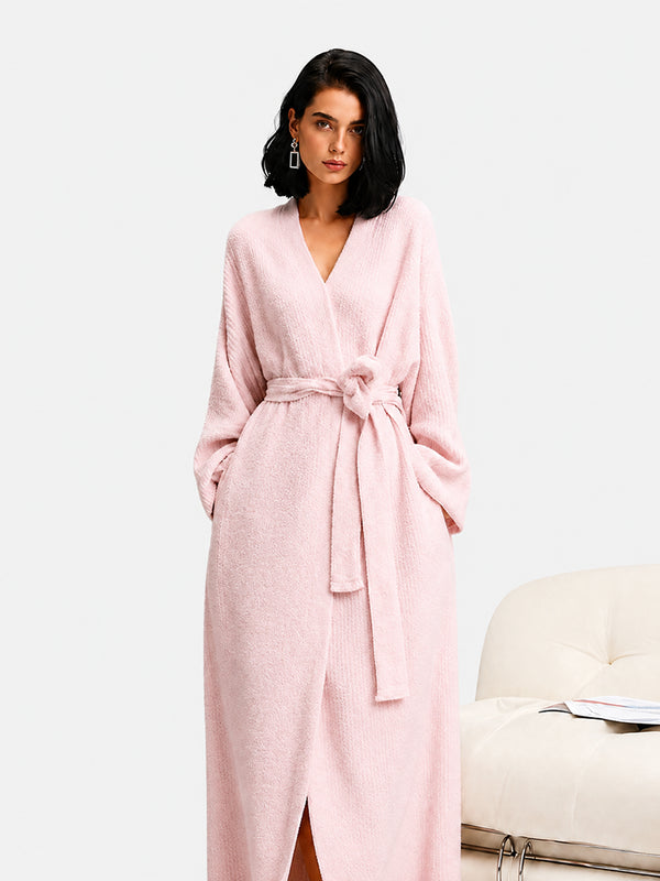 Women's Cozy Long Plush Fleece Robe with Pockets