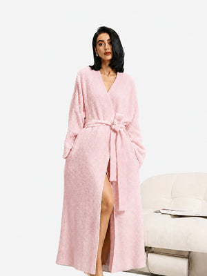 Women's Cozy Long Plush Fleece Robe with Pockets