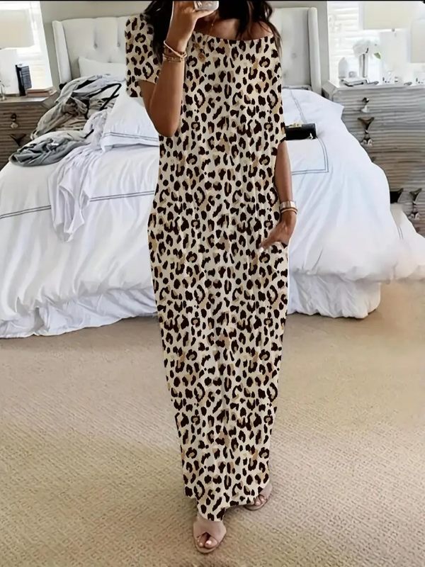 Women Batwing Sleeve Lounge Dress – Relaxed Sleep Dress with Pockets