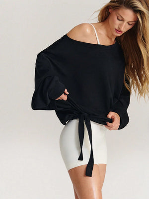 Ultra-Soft One-Shoulder Drawstring Pullover
