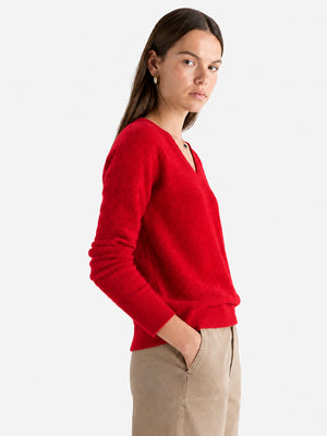 Women’s Cozy Wool V-Neck Sweater – Oversized Drop Shoulder Knit Pullover