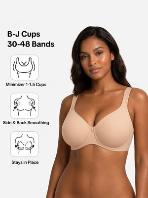 Plus Size Cooling Full-Coverage Unlined Underwire Minimizer Bra