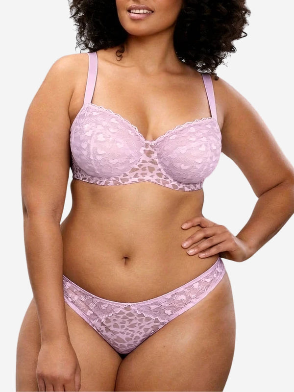 Women's Plus Size Love Leopard Lace Bra Full Coverage Unlined Underwire Heart Pattern