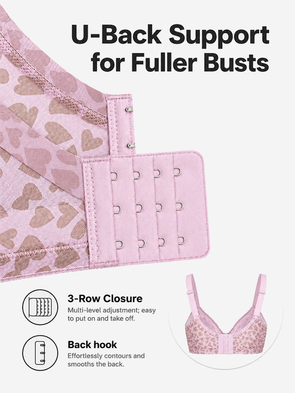 Women's Plus Size Love Leopard Lace Bra Full Coverage Unlined Underwire Heart Pattern