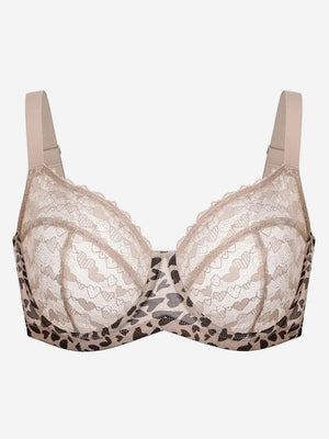 Women's Plus Size Love Leopard Lace Bra Full Coverage Unlined Underwire Heart Pattern
