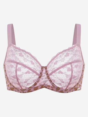 Women's Plus Size Love Leopard Lace Bra Full Coverage Unlined Underwire Heart Pattern