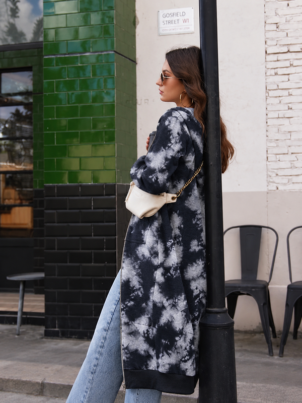 Women's Cozy Long Fleece Hoodie Zip Up Knee Length Tunic Jacket