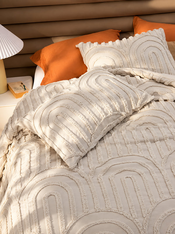 3-Piece Boho Arch Tufted Comforter Set Soft 3D Embroidered Bedding with Cozy Fluffy Fill
