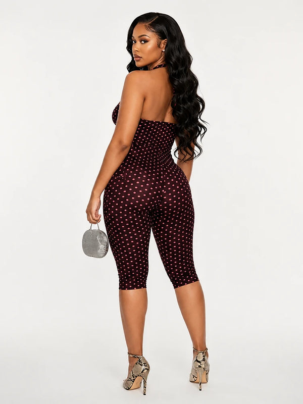 Vintage Polka Dot Halter Jumpsuit – Flattering Slim Fit