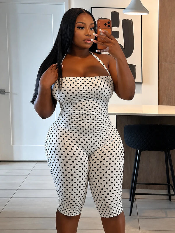 Vintage Polka Dot Halter Jumpsuit – Flattering Slim Fit