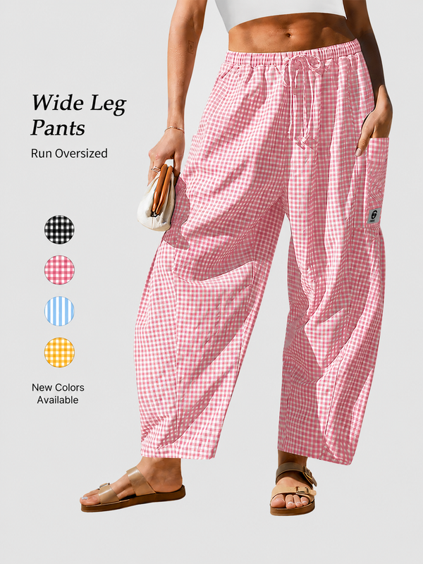 Gingham Wide Leg Pants – Casual Loose Fit