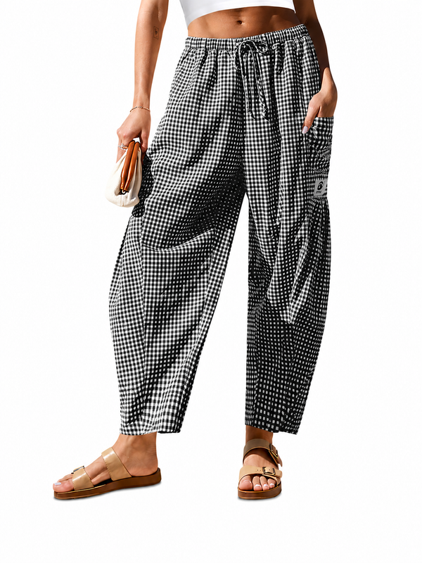 Gingham Wide Leg Pants – Casual Loose Fit