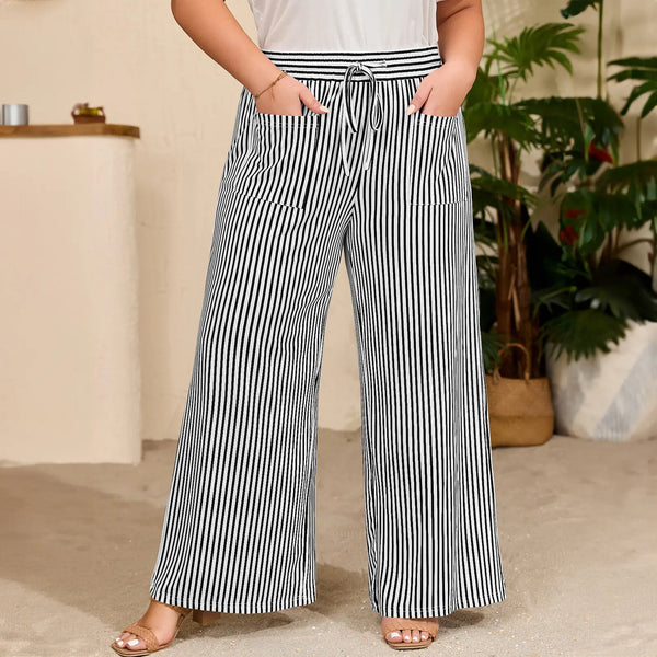 Striped High-Waist Wide Leg Pants