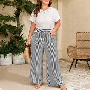 Striped High-Waist Wide Leg Pants