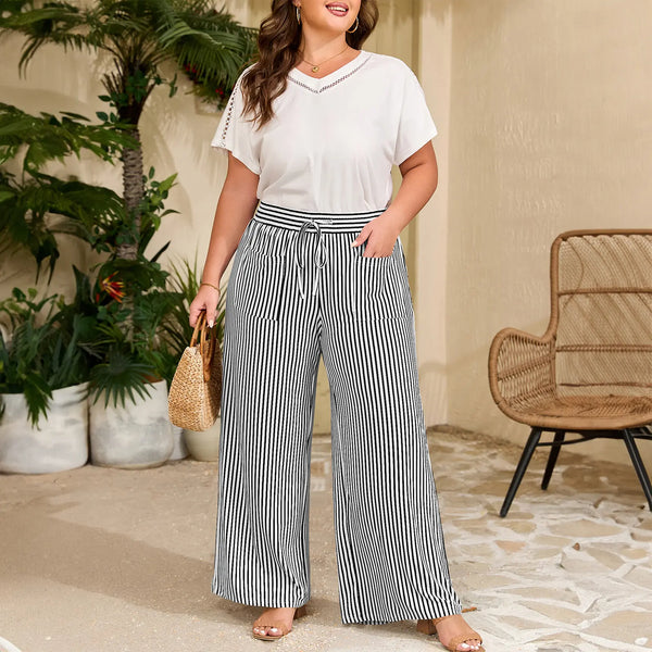 Striped High-Waist Wide Leg Pants