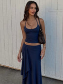 Women Two Piece Summer Set – Sleeveless Cami Top & Irregular Hem Maxi Skirt Outfit