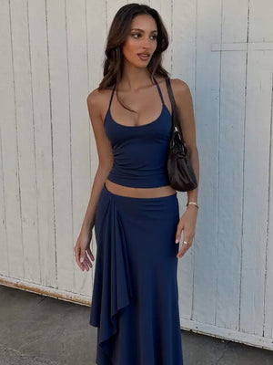 Women Two Piece Summer Set – Sleeveless Cami Top & Irregular Hem Maxi Skirt Outfit