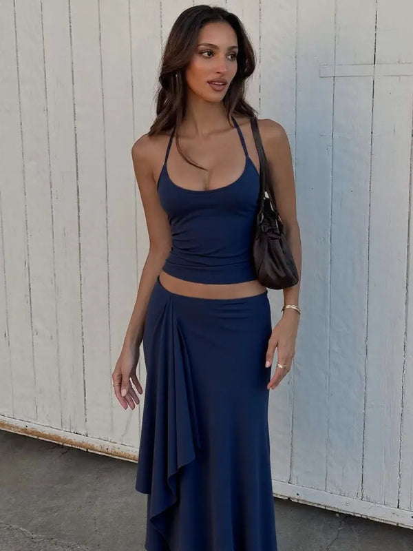 Women Two Piece Summer Set – Sleeveless Cami Top & Irregular Hem Maxi Skirt Outfit