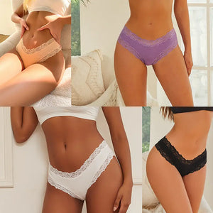 5 Pack Women’s Cute Cotton Underwear – High Waist Seamless Bikini Briefs with Lace Trim