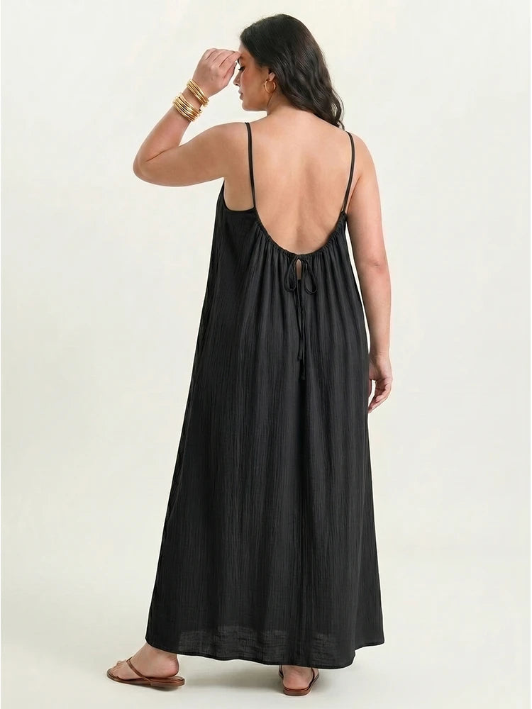 Women's Solid Color Backless Cami Dress