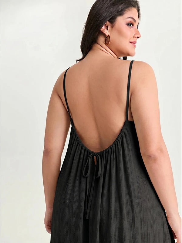 Women's Solid Color Backless Cami Dress