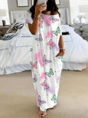 Women's Butterfly Heart Tie-Dye Nightgown with Pockets