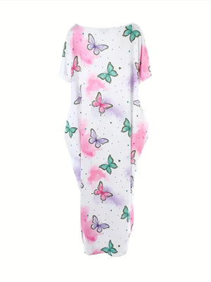 Women's Butterfly Heart Tie-Dye Nightgown with Pockets