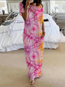 Women's Butterfly Heart Tie-Dye Nightgown with Pockets