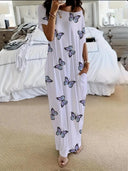 Women's Butterfly Heart Tie-Dye Nightgown with Pockets