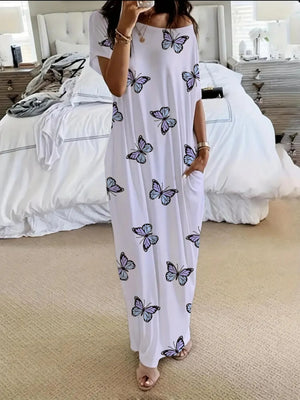 Women's Butterfly Heart Tie-Dye Nightgown with Pockets