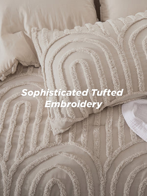 3-Piece Boho Arch Tufted Comforter Set Soft 3D Embroidered Bedding with Cozy Fluffy Fill