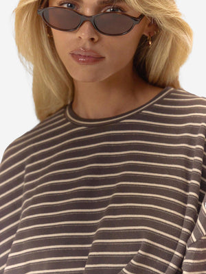 Women’s Cozy Striped Lounge Set – Loose Fit Long Sleeve Top & Shorts
