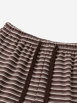Women’s Cozy Striped Lounge Set – Loose Fit Long Sleeve Top & Shorts