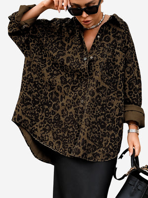 Women’s Animal Print Shacket – Oversized Button-Down Long Sleeve Shirt Jacket