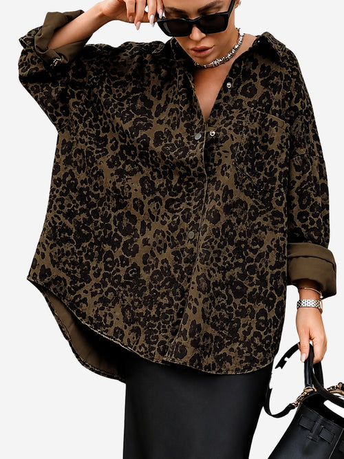 Women’s Animal Print Shacket – Oversized Button-Down Long Sleeve Shirt Jacket