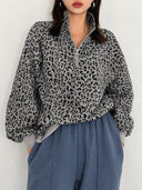 Oversized Leopard Half Zip Drop Shoulder Sweatshirt