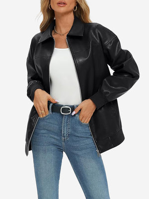 Oversized Faux Leather Bomber Jacket