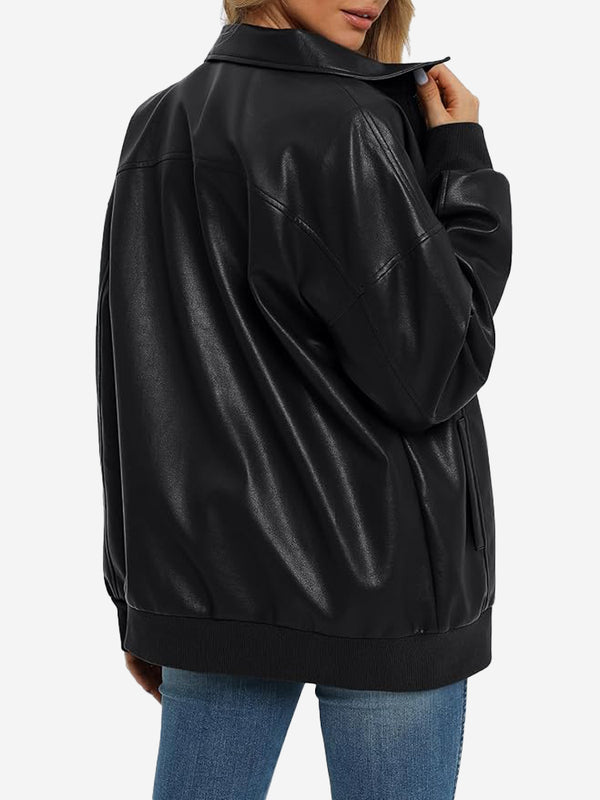 Oversized Faux Leather Bomber Jacket